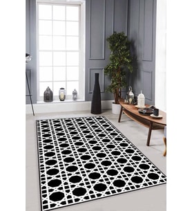 Siyah Petek Kaymaz Tabanlı Makinede Yıkanabilir Halı LB005 - 100 x 160 cm