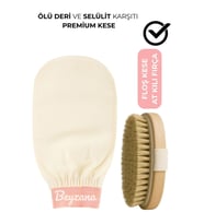 BEYZANA 2’li Set Ekru Banyo Duş Kesesi Peeling Eldiveni %100 Floş Ipek Doğal At Kılı Selülit Fırçası