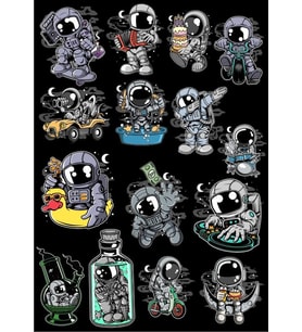 Astronot Sticker Set 14 16 Parça Telefon, Tablet, Defter, Laptop Sticker