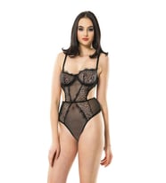 Sistina Bayan Siyah Dantelli Bodysuit 623S
