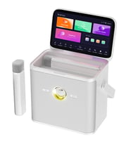 Ikarao Partybox Shell S3 80W Karaoke Bluetooth Hoparlör Seti, 7.1" Dahili Tablet, 2 Kablosuz Mikrofon, RGB Işıklı Taşınabilir Hoparlör, Beyaz
