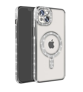 Apple İphone 15 Kılıf Joke Simli Magneticsafe Kılıf - Gümüş