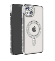 Apple İphone 15 Kılıf Joke Simli Magneticsafe Kılıf - Gümüş