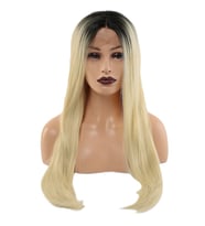 Fiber Sen Düz Uzun Tül Peruk / Siyah Platin Uzun Ombreli