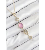 Pirinç Zincir Pembe Gold Renk Zirkon Taşlı Y Kolye 5886 - SSSSSS3285-2377