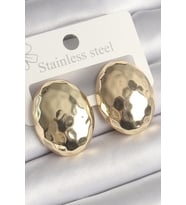 Pirinç Gold Renk İşlemeli Bombe Oval Model Kadın Küpe 5886