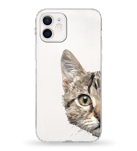 Apple iPhone 12 Uyumlu Kamera Korumalı Tıpalı Kapak Catface Tasarımlı Silikon Şeffaf Kılıf
