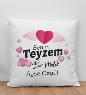 BK Gift Kişiye Özel Benim Teyzem Bir Melek Tasarımlı Beyaz Kırlent Yastık, Ev Hediyesi, Doğum Günü Hediyesi