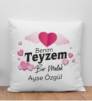 BK Gift Kişiye Özel Benim Teyzem Bir Melek Tasarımlı Beyaz Kırlent Yastık, Ev Hediyesi, Doğum Günü Hediyesi