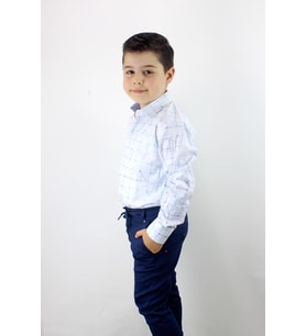 Erkek Çocuk Katlanır Kollu Kareli Slim Fit Gömlek Mavi