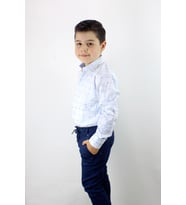 Erkek Çocuk Katlanır Kollu Kareli Slim Fit Gömlek Mavi