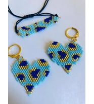 Melike Miyuki  Bileklik ve Küpe Seti/Leo Kalp/Mavi