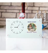 Kişiye Özel Fotoğraflı Cam Masa Saati ve Ofis İsimliği
