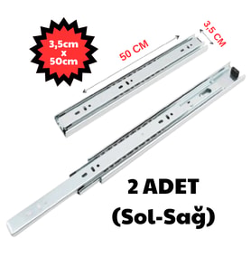 Teleskobik Ray Seti, Yüksek Kapasiteli, Dayanıklı Çekmece ve Dolap Rayları 1 Çift (3,5cm X 50cm) (Metal)