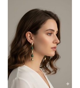 AKFECAN ÇELİK YEŞİL RENK SALLANTILI DAMLA MODEL KÜPE (Altın Rengi)