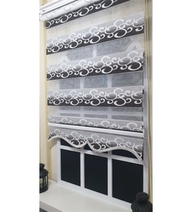 Zebra Stor Perde Kahverengi Beyaz Gümüş Simli Renk Geçişli Etek Dilimli ST 039