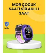 S10 Akıllı Çocuk Saati Mor Tasarım Adımsayar Alarm Fonksiyonlu