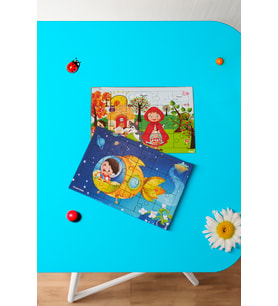 Okul Öncesi Başlangıç Yapboz  Kırmızı Başlıklı Kız Ve Uzaya Yolculuk Ahşap Puzzle Set