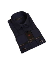 Lacivert Dar Kesim Micro Kumaş Kol Düğmeli Slim Fit Erkek Gömlek - 201-12