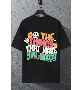 Unisex Baskılı Oversize T-shirt (A.Siyah)