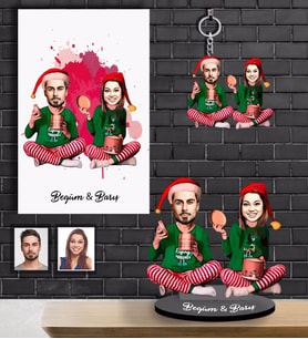 Kişiye Özel Yılbaşı Sevgili Karikatürlü 3 lü Hediye Seti Model-5