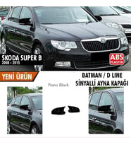 Sts Oto Aksesuar Skoda Superb B6 Sinyalli 2008-2015 Batman Yarasa Ayna Kapağı Piano Black Abs Plastik