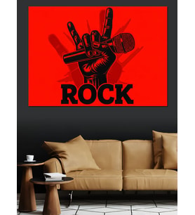 Kırmızı Rock El İşareti Dekoratif Kanvas - Mdf Ahşap Tablo
