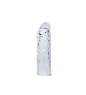 14 cm Damarlı Uzatmalı Şeffaf Silikon Penis Kılıfı