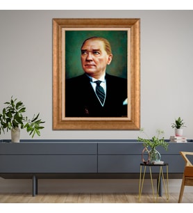Altın Paspartulu Atatürk  Çerçeveli Tablo C109 (Gold)