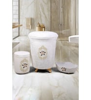 Shems Krem 3'lü Çeyizlik Dantelli Banyo Kirli Çamaşır Sepeti Seti  Banyo Seti
