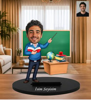 Kişiye Özel Öğretmen Karikatür Biblo – Fotoğraflı Eğitmen Temalı Dekoratif Hediye İsimli Öğretmen Biblo