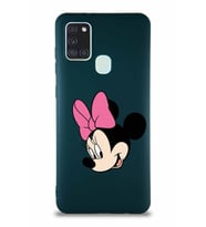 Samsung Galaxy A21S Soft Premier Kapak Minnie Mouse-B Tasarımlı Silikon Kılıf - Yeşil (Şeffaf)