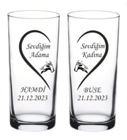 2 li  İsim ve Tarih Baskılı Rakı ve Meşrubat Bardağı