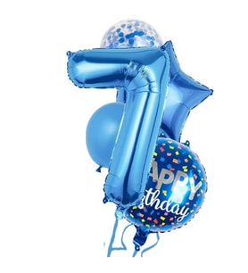Mavi 7 Yaş Happy Birthday Konfetili Balon Set