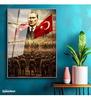 Gümüş Renk Metal Çerçeveli Tamperli Cam Tablo Atatürk Kurtuluş Savaşı Ordu Bayrak Atatürk Tablosu Duvar Dekoru