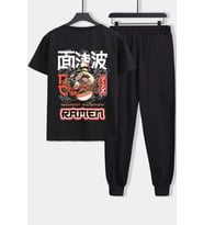 Unisex Ramen Baskılı 2'li Eşofman Takımı (Siyah)