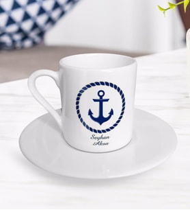 BK Gift Kişiye Özel İsimli Çapa Tasarımlı Türk Kahvesi Fincanı-1