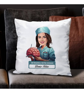 Kişiye Özel Hediye En Başarılı Kadın Beyin Cerrahı Karikatürlü Yastık