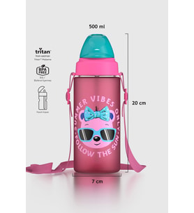 Renga Sonic Air Desenli 500 ml Askılı Pipetli Mat Tritan Çocuk Matara 912119 Pembe