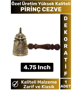 Yüksek Kaliteli Isı İletkenli Kolay Temizlenir Estetik Dekoratif Türk Kahvesi Pirinç Cezve 4.75 Inch