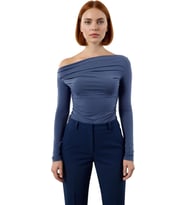 Stil Kadın Büzgü Drape Detaylı Fitted Vücuda Oturan Kollu Esnek Bluz Regular Örme Slim Kalıp