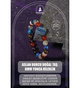 Aslan Burcu Bileklik Bordo Granat Lal, Bronzit, Güneş Taşı, Kırmızı Akik, Lapis Lazuli, Sitrin