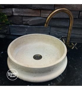 Sipahi Marble Traverten Oluk Dizayn Yuvarlak Lavabo