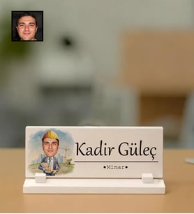 Kişiye Özel Mimar Temalı Karikatürlü Masaüstü Taş İsimlik