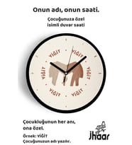 İsme Özel Bohem Fil Çifti Çocuk Odası Duvar Saati Orta Boy 30 cm Siyah Camlı Sessiz