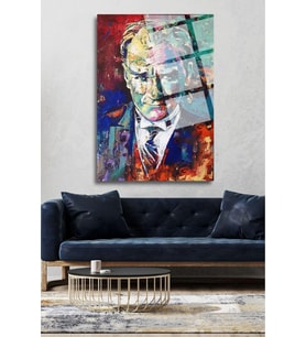 Kanvas Tablo Yağlı Boya Görünümlü Mustafa Kemal Atatürk Portresi Dekoratif Cam Tablo 50 X 70