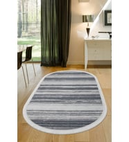 Dijidekor Halı Gri 9026 Cool Yıkanabilir Saçaklı Oval Kesme İnce Yolluk Kilim Salon Halısı Modeli