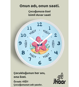 İsme Özel Sevimli Deniz Yıldızı Çocuk Odası Duvar Saati Orta Boy 30 cm Beyaz Camlı Sessiz