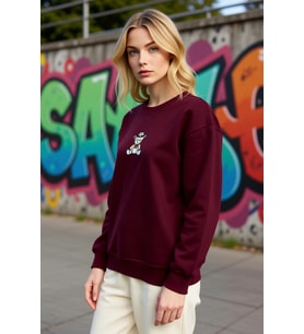 Kadın Bisiklet Yaka Düşük Kol Nakışlı Regular Kalıp Sweatshirt Fonksiyonel Dayanıklı Rahat