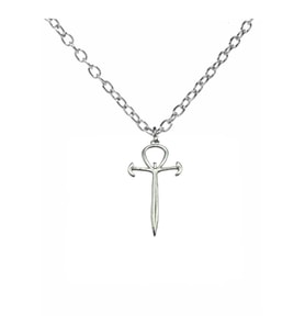 Ankh ve Kılıç Figürlü Haç Kolye – 60 cm Zincirli, Gotik & Unisex Takı
